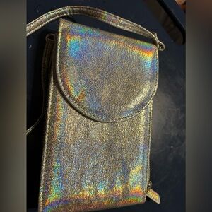 Iridescent 3 compartment dressy shiny purse Shoulder bag or a handheld clutch.